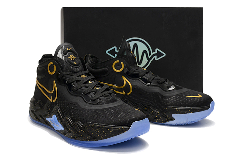 2021 Nike Zoom GT Run Basketball Shoes Black Gold Blue - Click Image to Close